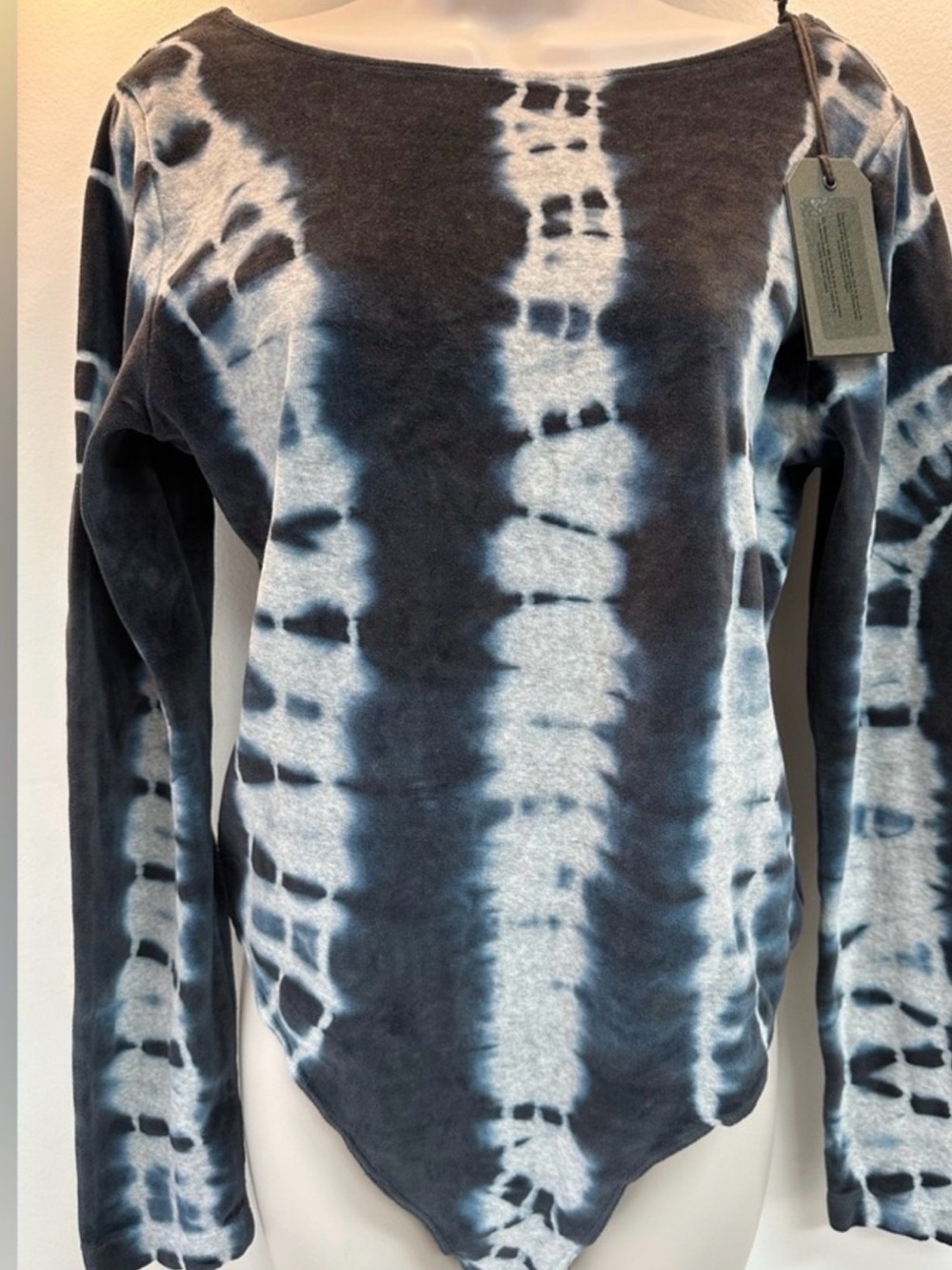 ALLSAINTS NEW $115 Raffi Velvet Tie Dye Teddy Bodysuit Blue & Gray Marl Size 8